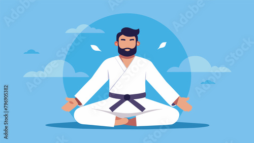 A deep breathing exercise being performed by a martial artist to calm their nerves and stay composed during sparring.