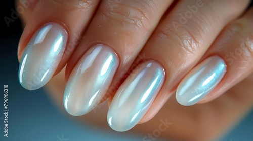 pristine white manicure  blue and white polished nails