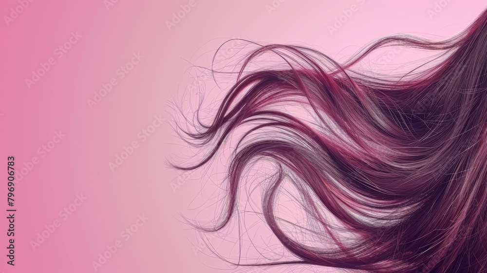   Close-up of woman's hair with pink and white streaks against a pink background