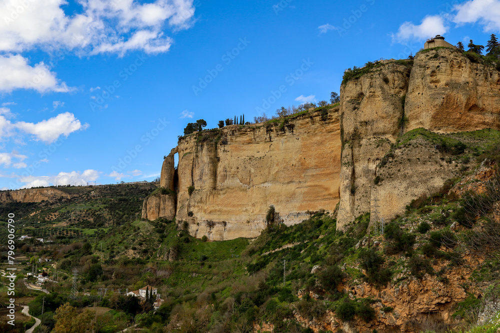 View of mountain and cliffs, where is located small town Ronda in Andalusia in Spain. View of mountain and cliffs, where is located small town Ronda in Andalusia in Spain.