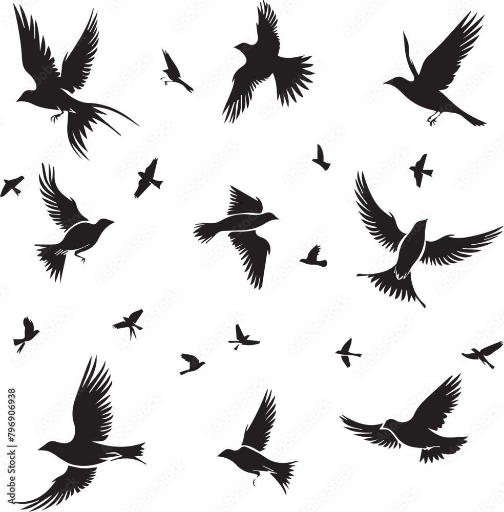 Fototapeta premium Set of Beautiful Birds black Silhouette