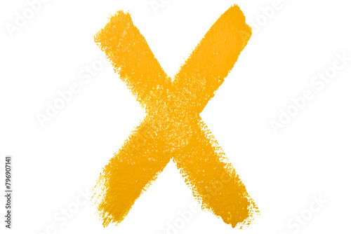 X Yellow cross symbol paint brush stroke on transparent background. Design element in bright colors