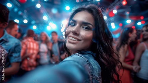 Beautiful happy cute young woman dancing at a nightclub party, disco girl having fun with friends © JovialFox