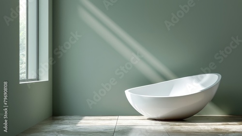  A large, white bowl sits atop a tiled floor, beside a sunlit window in a verdant room Sunlight streams in