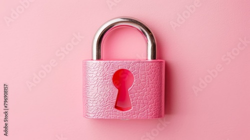  A pink wall holds a pink padlock with a keyhole; a red padlock is adjacent