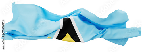 Flowing Saint Lucia Flag with Cerulean Blue, Yellow, Black, and White Colors photo