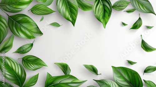   Green leaves against a white background Insert text or image here photo
