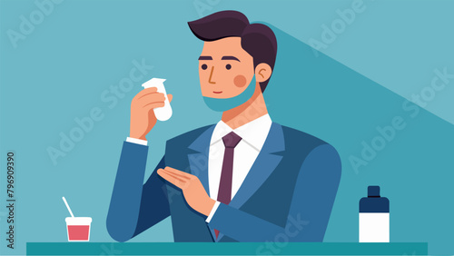 As he prepares for a business meeting a man carefully applies a primer to his skin creating a smooth base for his makeup..