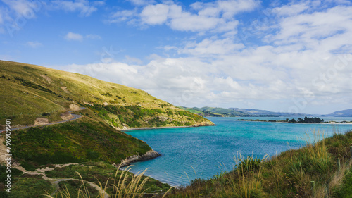 Beautiful view of Highcliffe Road along the ocean in Dunedin, South Island, New Zealand © FaiV007