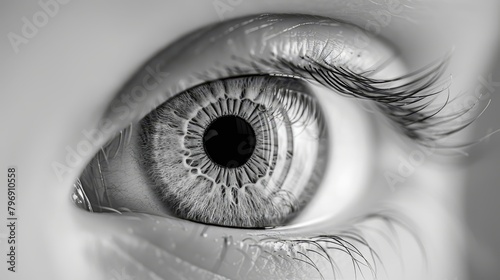   A tight shot of an eye's iris with a circular black pupil at its core photo