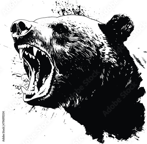 Angry roaring grizzly bear head vector illustration.