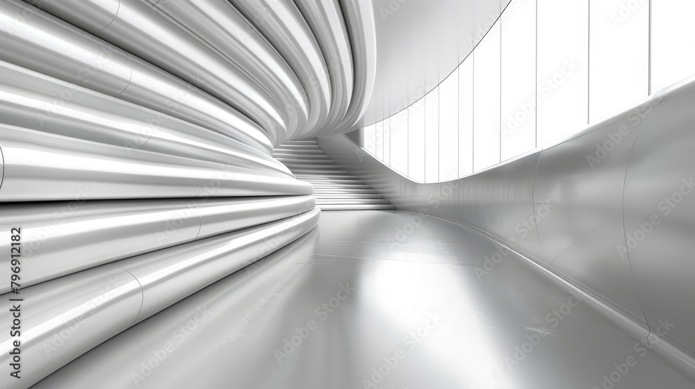 A long, white tunnel flanks each side with clocks A long, white tunnel flanks each side with clocks