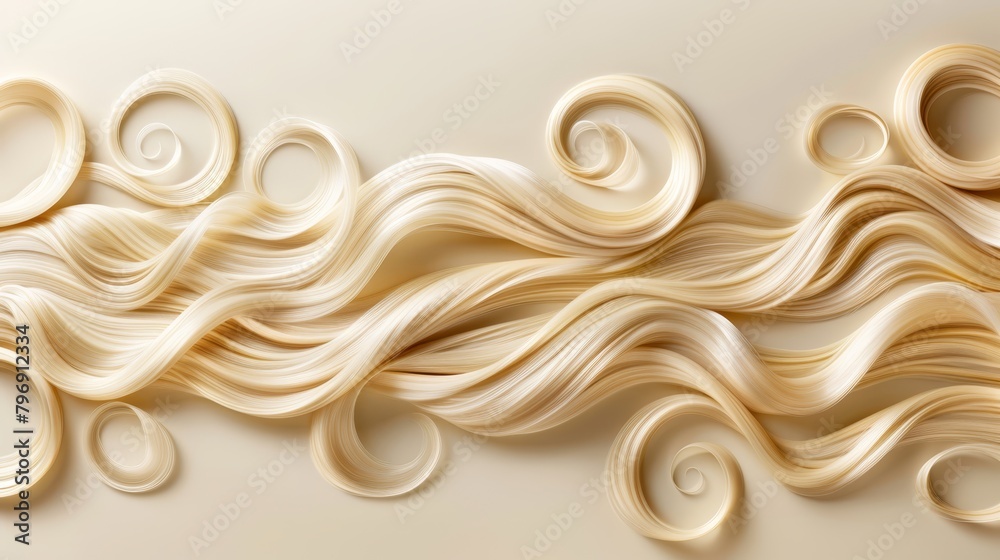   A close-up of long, blonde hair with textured, wavy waves against a beige background