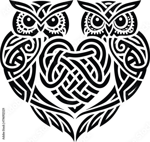 Two Celtic owl shapes of love vector design, isolated on a white background.
