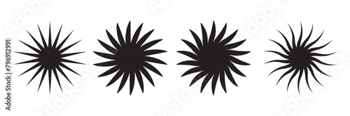 Sun burst radial vector elements. Black burst circular background. Starburst sunburst round shape. Vector illustration.