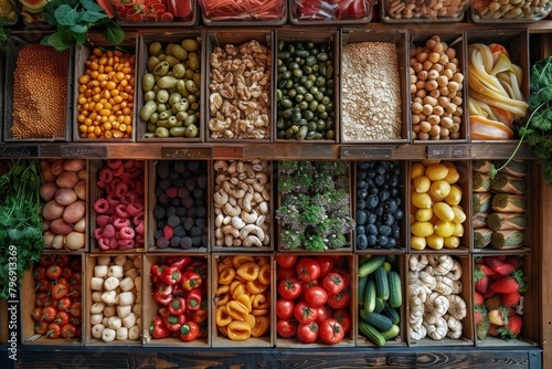 Wallpaper Mural An array of colorful fresh vegetables organized neatly in rustic wooden crates displaying nature's bounty Torontodigital.ca