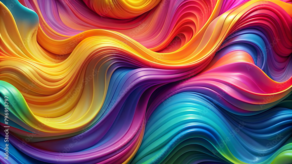 Vibrant swirls of color create a dynamic and flowing abstract pattern. The smooth undulating shapes in hues of blue, purple, yellow, and pink suggest a sense of movement and energy.AI generated.
