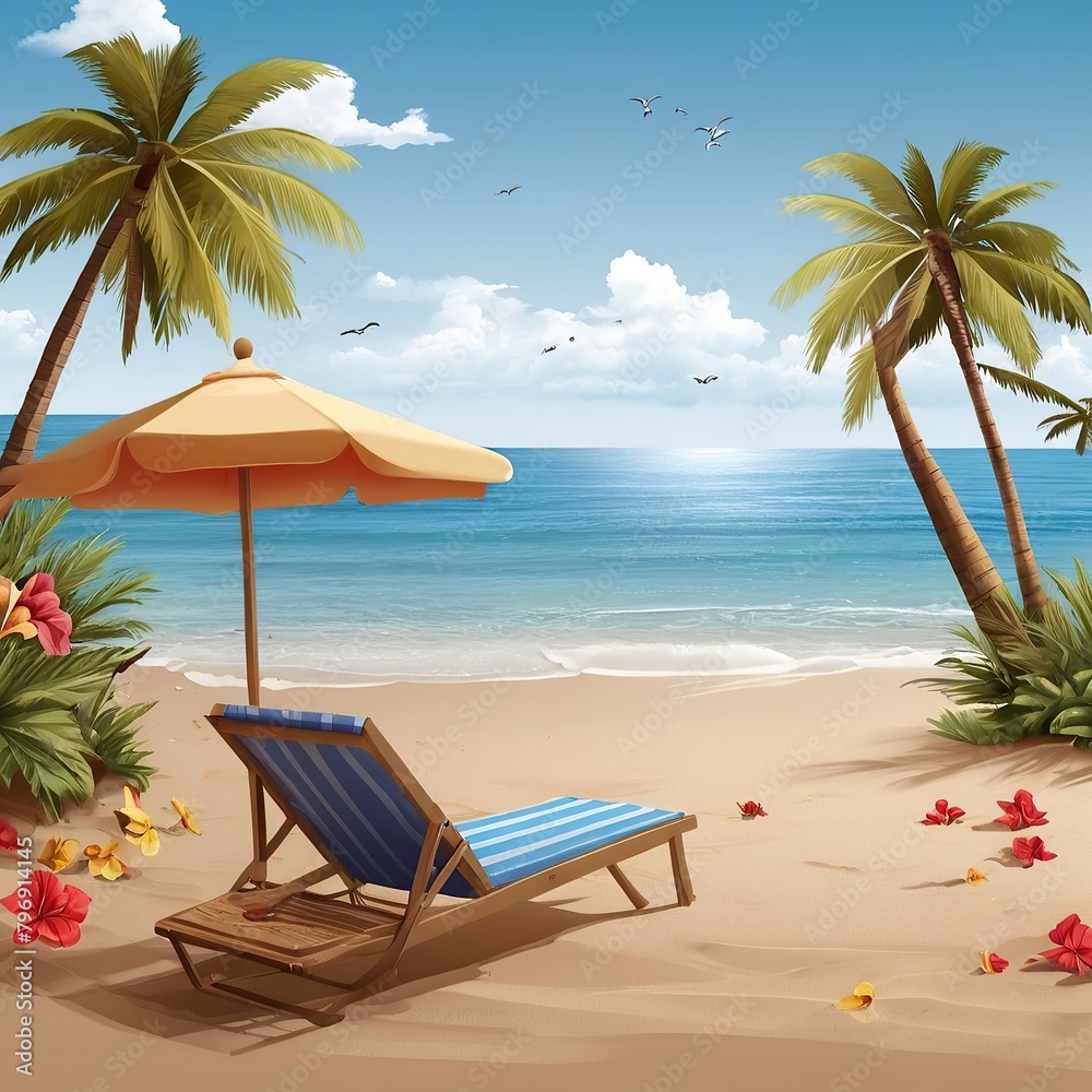 Free Photo vector summer holiday illustration on sky blue background with beach elements 