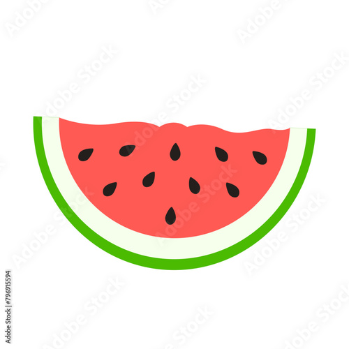 The icon of a ripe watermelon slice in a flat style. Vector
