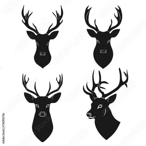 Deer silhouette vector set black and white illustration