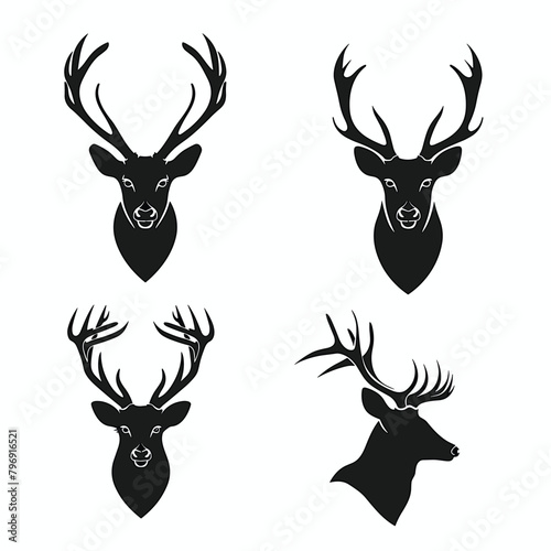 Deer silhouette vector set black and white illustration