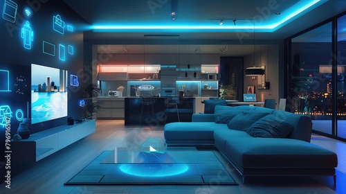 Smart Home Living Room Evening Ambiance © vivari_vector