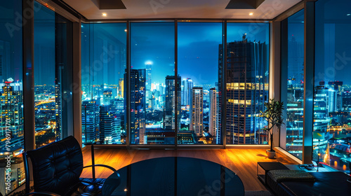 A night city view from a luxury apartment photo