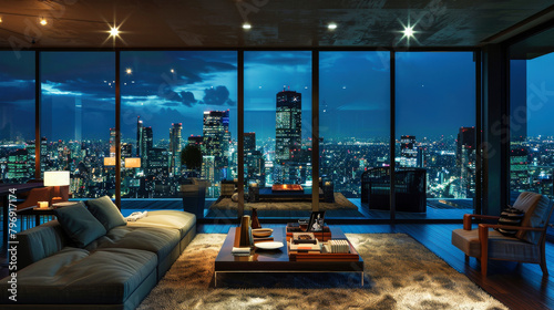 A night city view from a luxury apartment photo