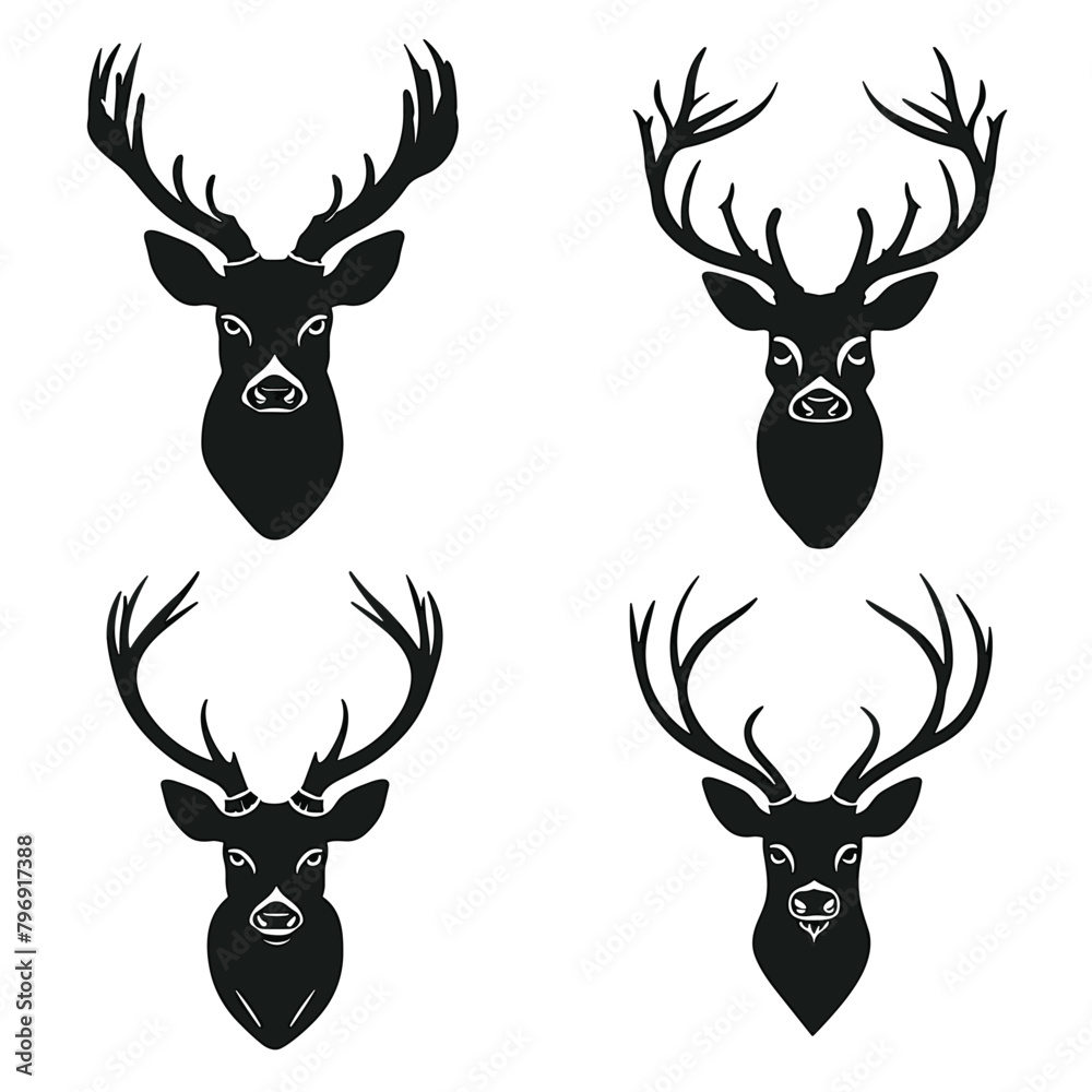 Deer silhouette vector set black and white illustration Deer silhouette vector set black and white illustration