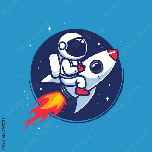 Cartoon astronaut riding rocket flat vector illustration