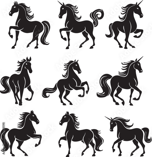 set of Horse Black silhouette on white background	
