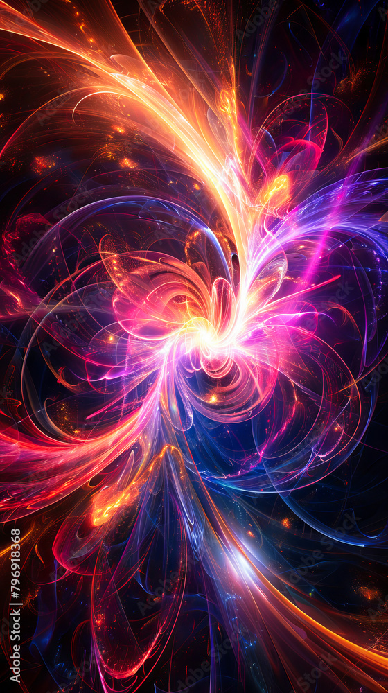 Abstract swirl of glowing neon light particles on a dark background Abstract swirl of glowing neon light particles on a dark background