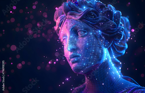 Abstract wireframe hologram of Greek statue head with. High quality
