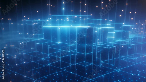 Wallpaper Mural 3d rendering of abstract technology background. High tech digital data concept, Big data flow in cyber blockchain fields with a blue network system Torontodigital.ca