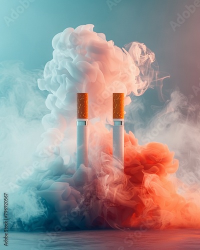 health approaches with an ecigarette and traditional cigarette amidst swirling smoke, reflecting choices and habits photo