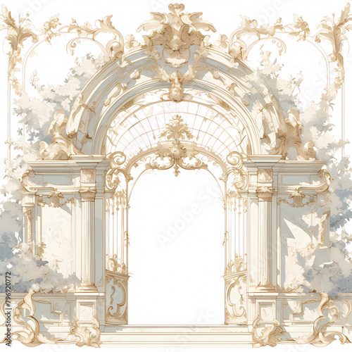 Ornate Golden Archway with Sculpted Decorations, Ideal for Artistic Designs and Architectural Visualizations