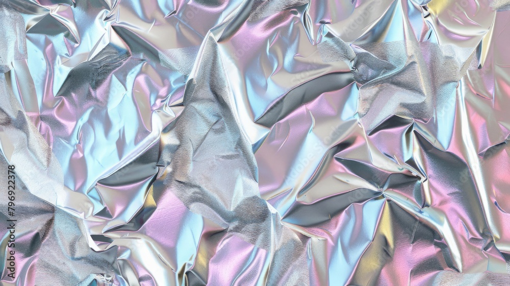 wallpaper for iridescent silver holographic crumpled chrome foil vaporwave background texture trendy shiny birthday glitter or disco glam pattern retro 80s cyberpunk or webpunk generative ai