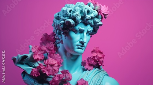 "Sculpture Adorned with Pink Blossoms © vivari_vector