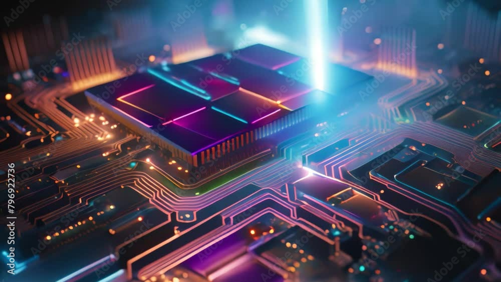 Electronic circuit board with microchips close up. 3d rendering, Futuristic circuit board technology wallpaper with digital waves and glowing patterns Electronic circuit board with microchips close up. 3d rendering, Futuristic circuit board technology wallpaper with digital waves and glowing patterns