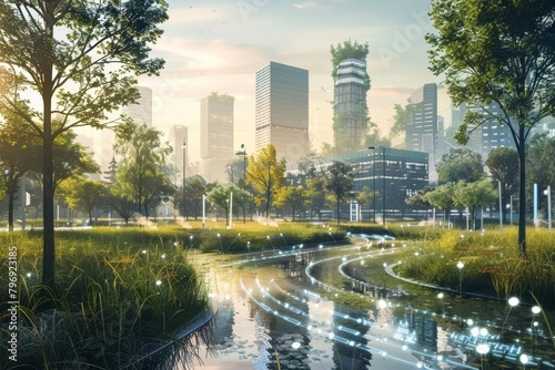 Connected sensors monitor environmental conditions, contributing to a sustainable urban future with datadriven policies, background concept