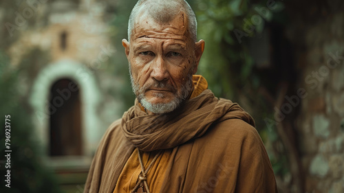 Elderly monk in contemplative mood