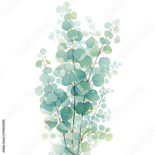 Vibrant and Fresh Watercolor Artwork of a Eucalyptus Branch Ideal for Nature-Inspired Designs