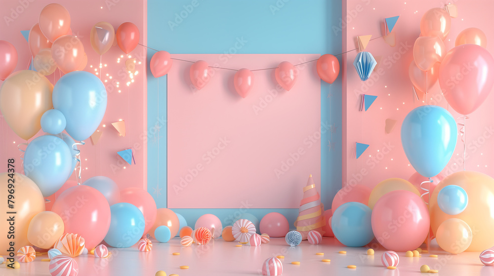 3d rendering of colorful background wall with birthday party decoration, bright colors, empty wall mock up, birthday invitation, greeting card 3d rendering of colorful background wall with birthday party decoration, bright colors, empty wall mock up, birthday invitation, greeting card
