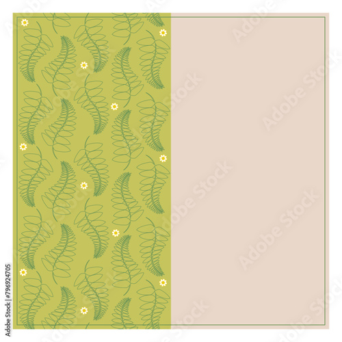 Square Frame with flowers and leaves, fern. Summer pattern, midsummer, ligo holiday