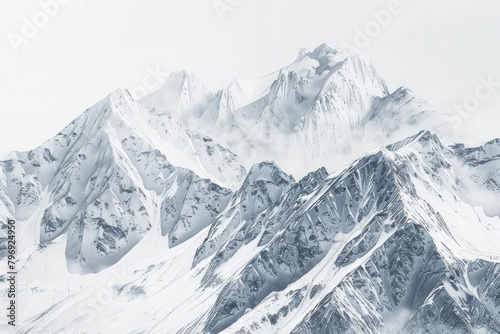 Snow caps the towering mountains, depicted in crisp, clear lines of a pencil drawing art concept