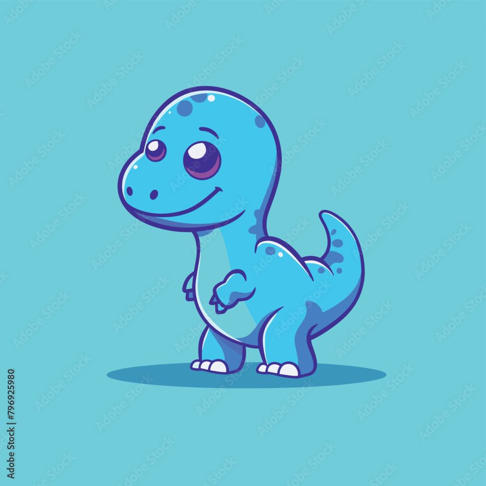 Cute blue dinosaur simple flat style vector illustration