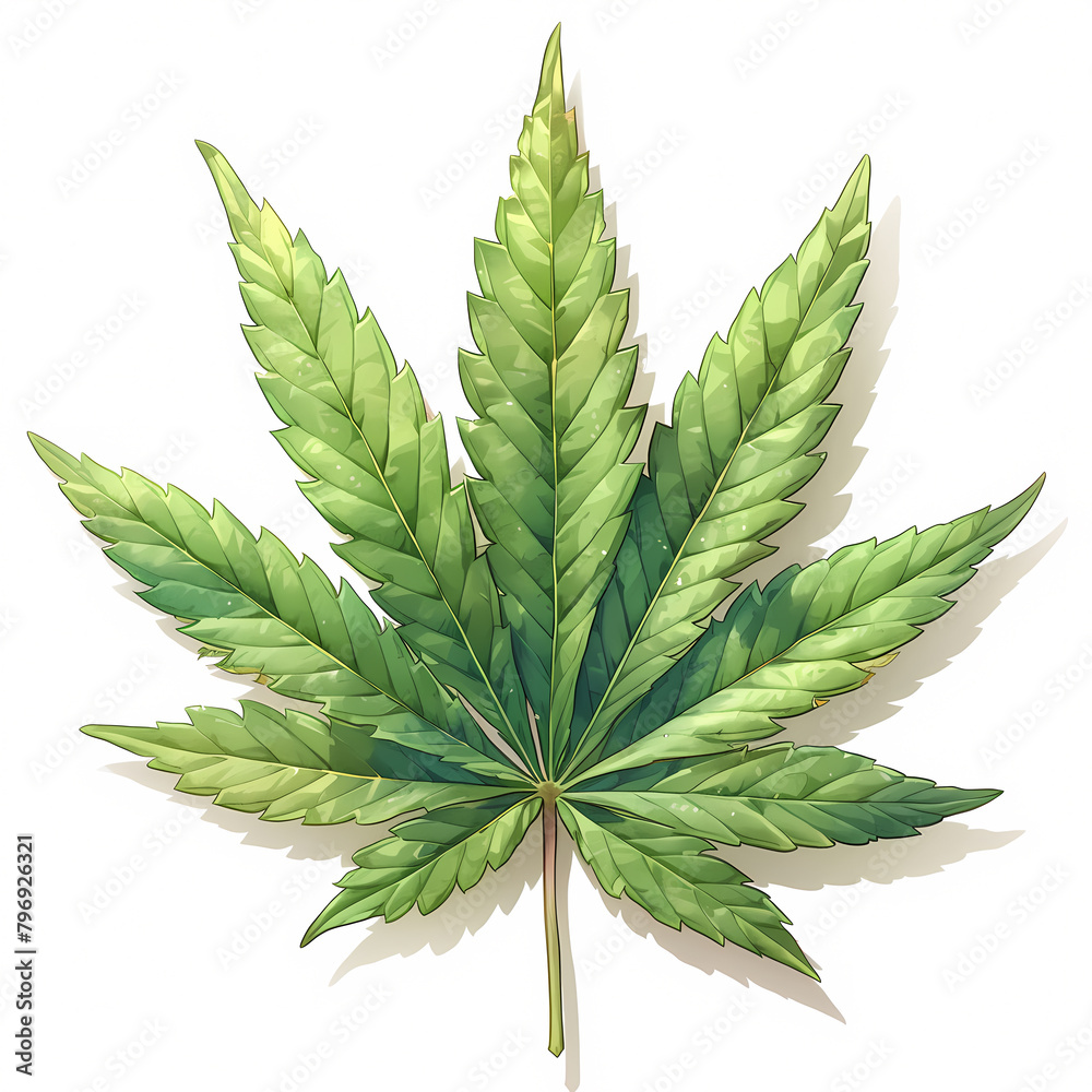 High Definition Illustration of a Single Marijuana Leaf in Vivid Green