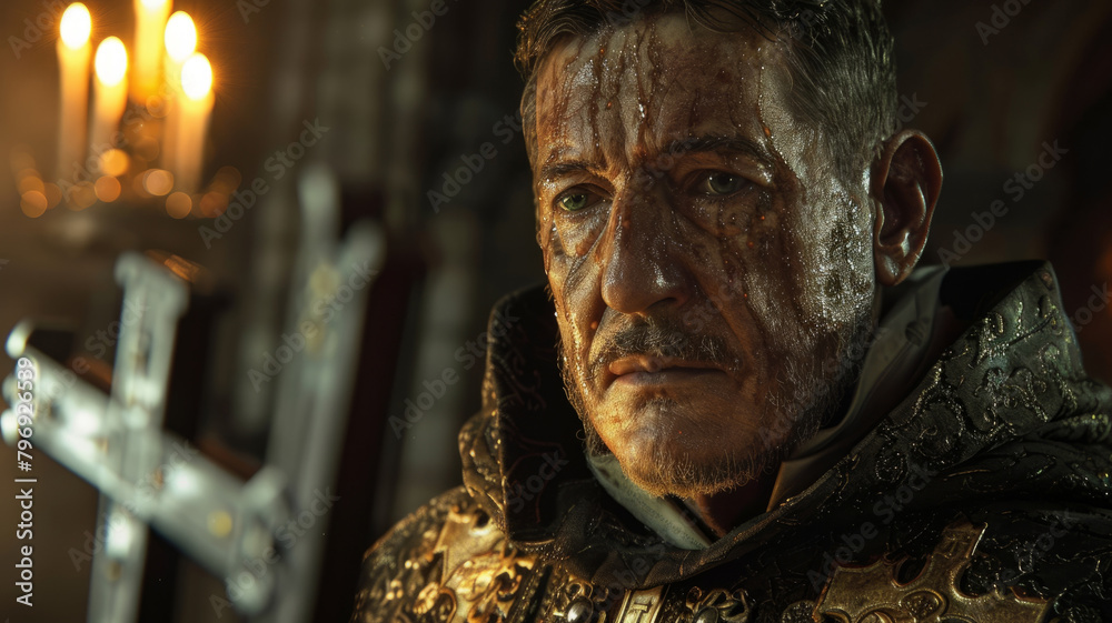 Man in medieval armor, emotional Man in medieval armor, emotional