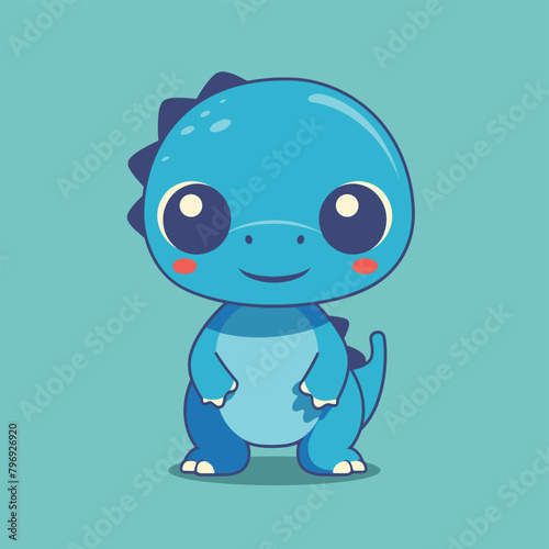 Cute blue dinosaur simple flat style vector illustration