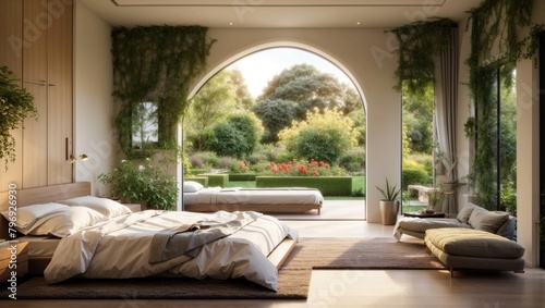 bedroom with the view of green garden © Hammad